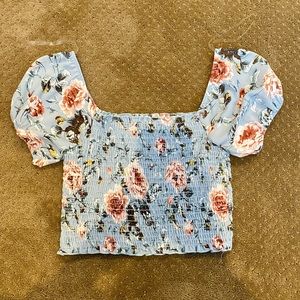 blue/flower crop top